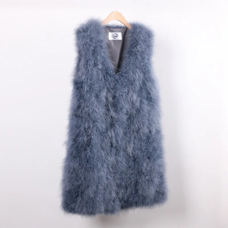 

New real genuine natural ostrich Fur vest Women's fashion long Jacket gilet 90CM length custom any size