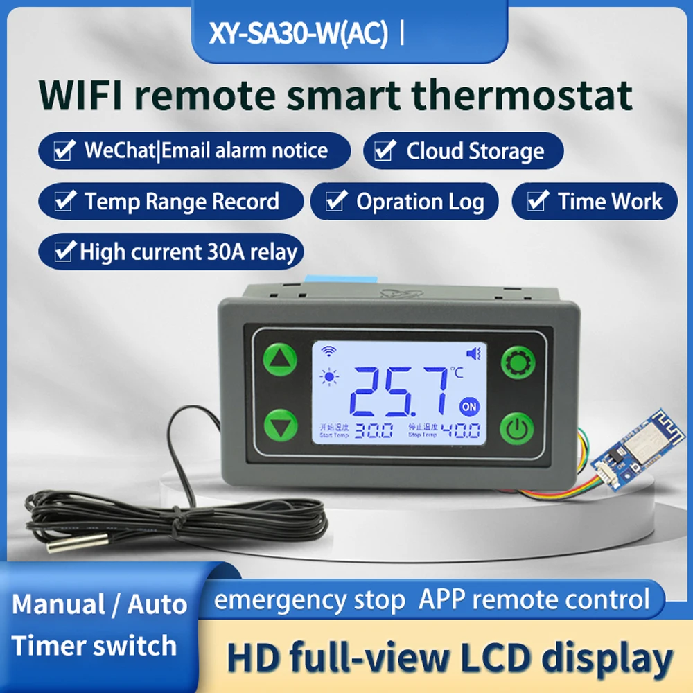 Lampu Latar Digital Layar LCD Termostat Cerdas Pengontrol Suhu Presisi Tinggi Relai 30A Bawaan dengan Pendingin Pemanas