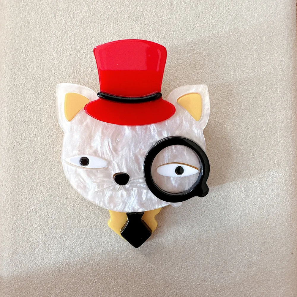 Acryl Katze mit Brille Brosche Mode Kleidung Accessoires Corsage