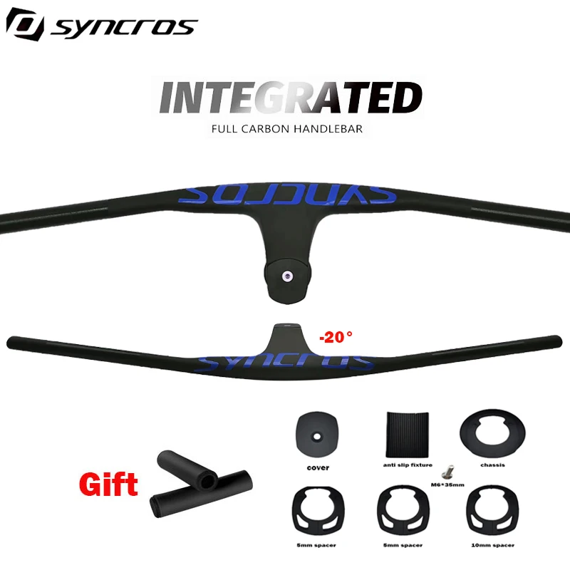 

Syncros blue LOGO MTB integration internal cable handlebar UD black carbon fiber shape integrated handlebar stem - 20 degrees