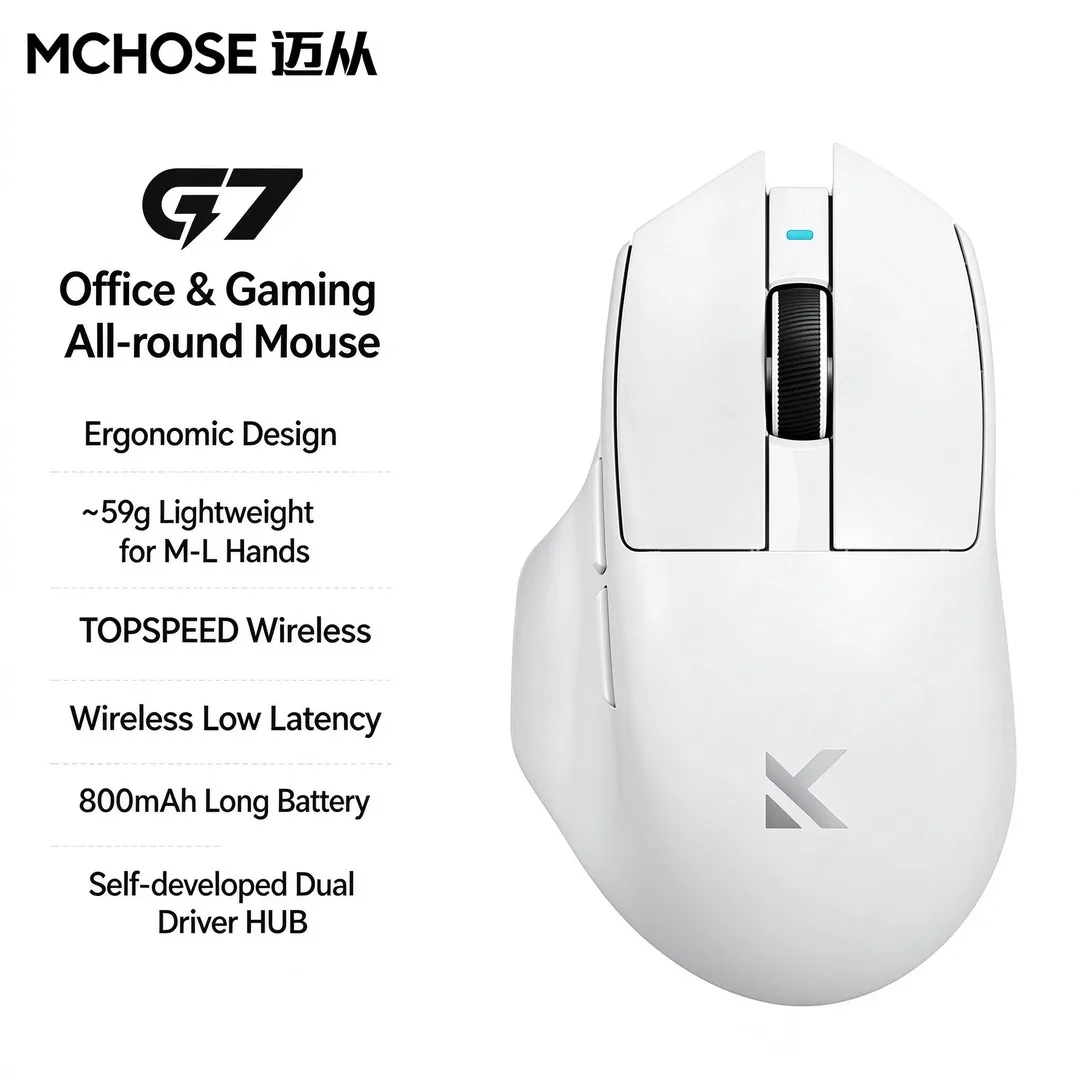 MCHOSE G7 Max Ergonomic Wireless Mouse PAW3395 26,000 DPI 59g Lightweight 800mAh Battery TTC Optical Switches 8K Wireless Ready - view 6