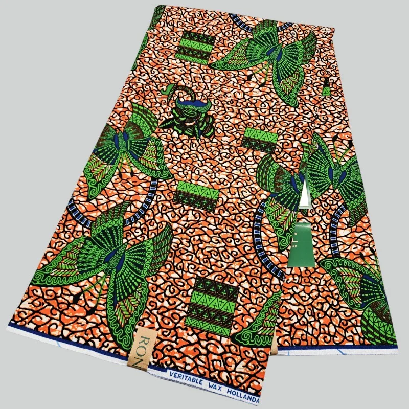 

6 ярдов длинная хлопковая восковая ткань в африканском стиле с принтом зеленой бабочки для шитья платья, дивана, занавески, скатерть шириной 120 см, R2760