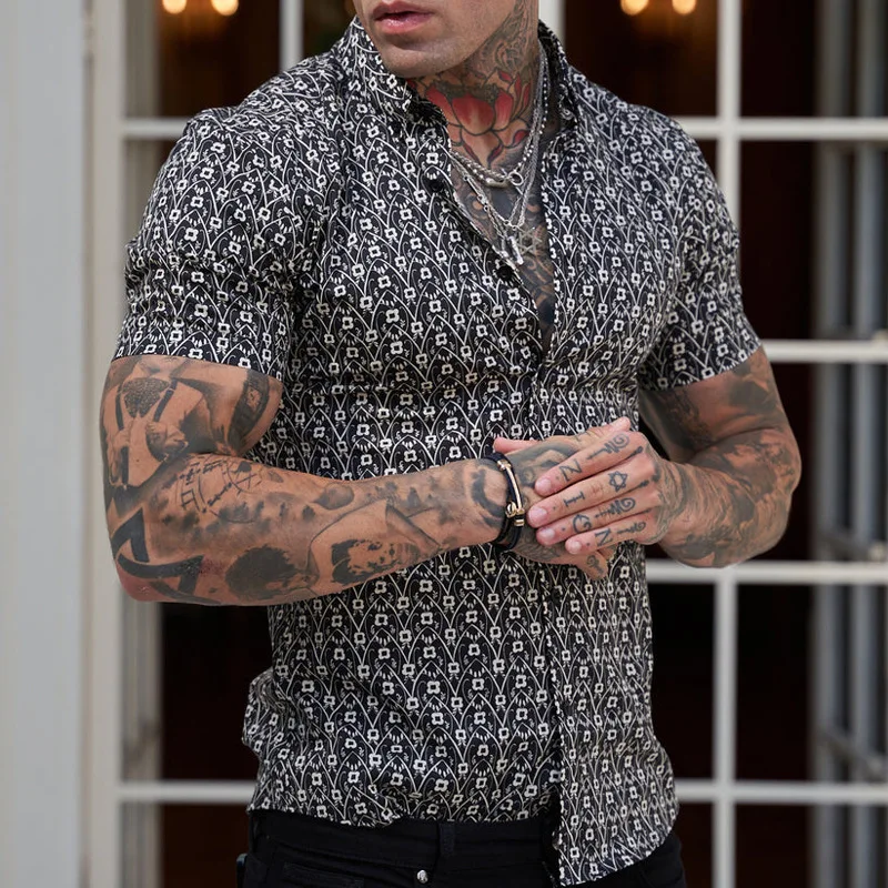 Men's Summer Casual Top Slim Fit Fashion Short Sleeve Printed Shirt Men's Shirt