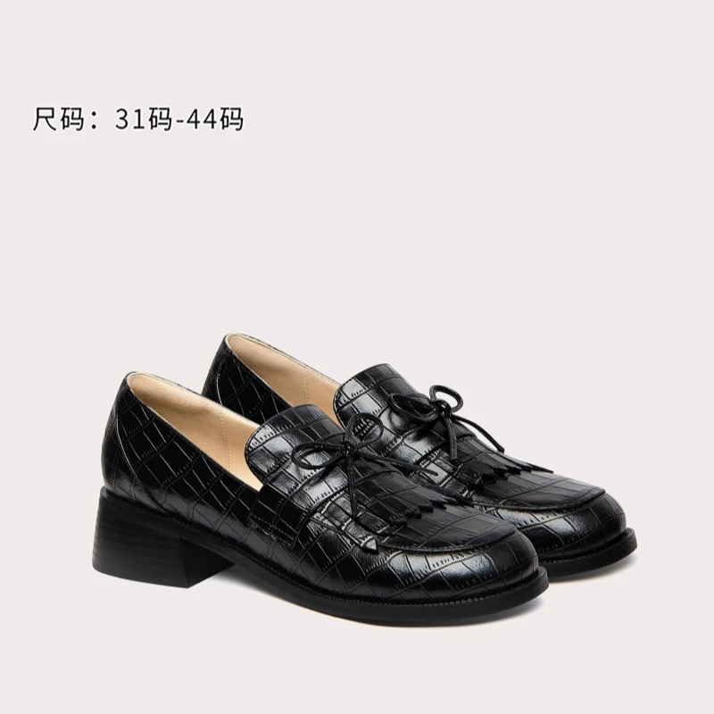 Spring and autumn round toe patent leather rhinestone metal buckle flat loafers low-heeled dress large size small women's shoes