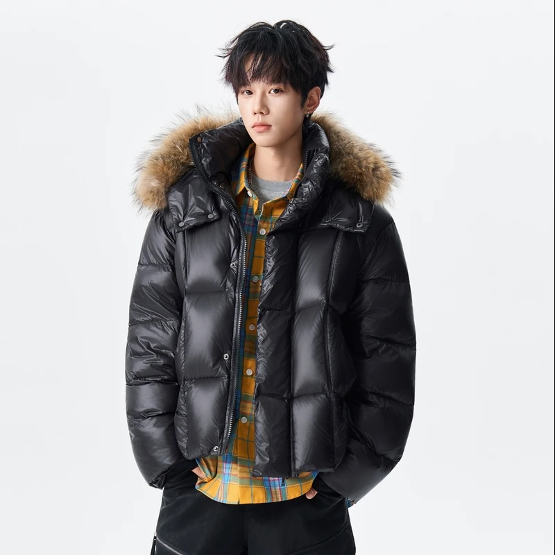 

Men's Casual Loose Faionable Warm Hooded down Jaet 2025 Winter Polyester Nylon Cosite Fiber Du down Filling