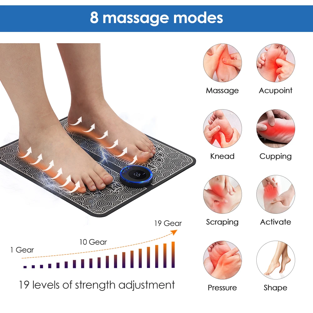 Electric EMS Leg Foot Massager Pad With Electrode Patch Pain Relax Blood Circulation Muscle Stimulation Acupoints Massage Mat