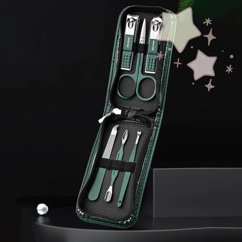 6 個ポータブル高級マニキュアセットペディキュアキット黒爪切り眉毛はさみ