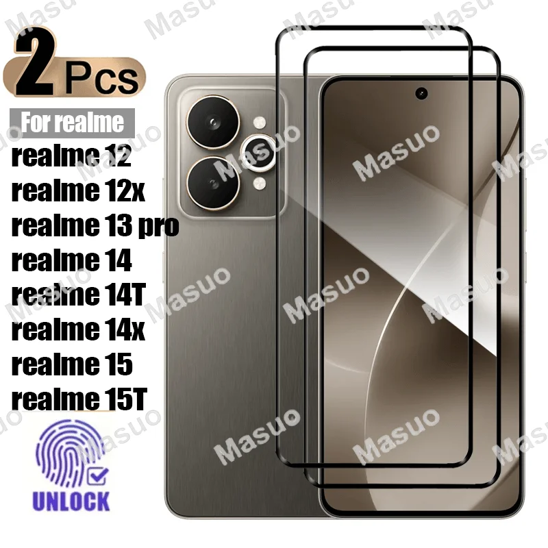 

2pcs for Realme12/12X/13Pro/14/14T/14x/15/15T Tempered Glass Screen Protector-HD Transparency Zero Distortion Easy Installation