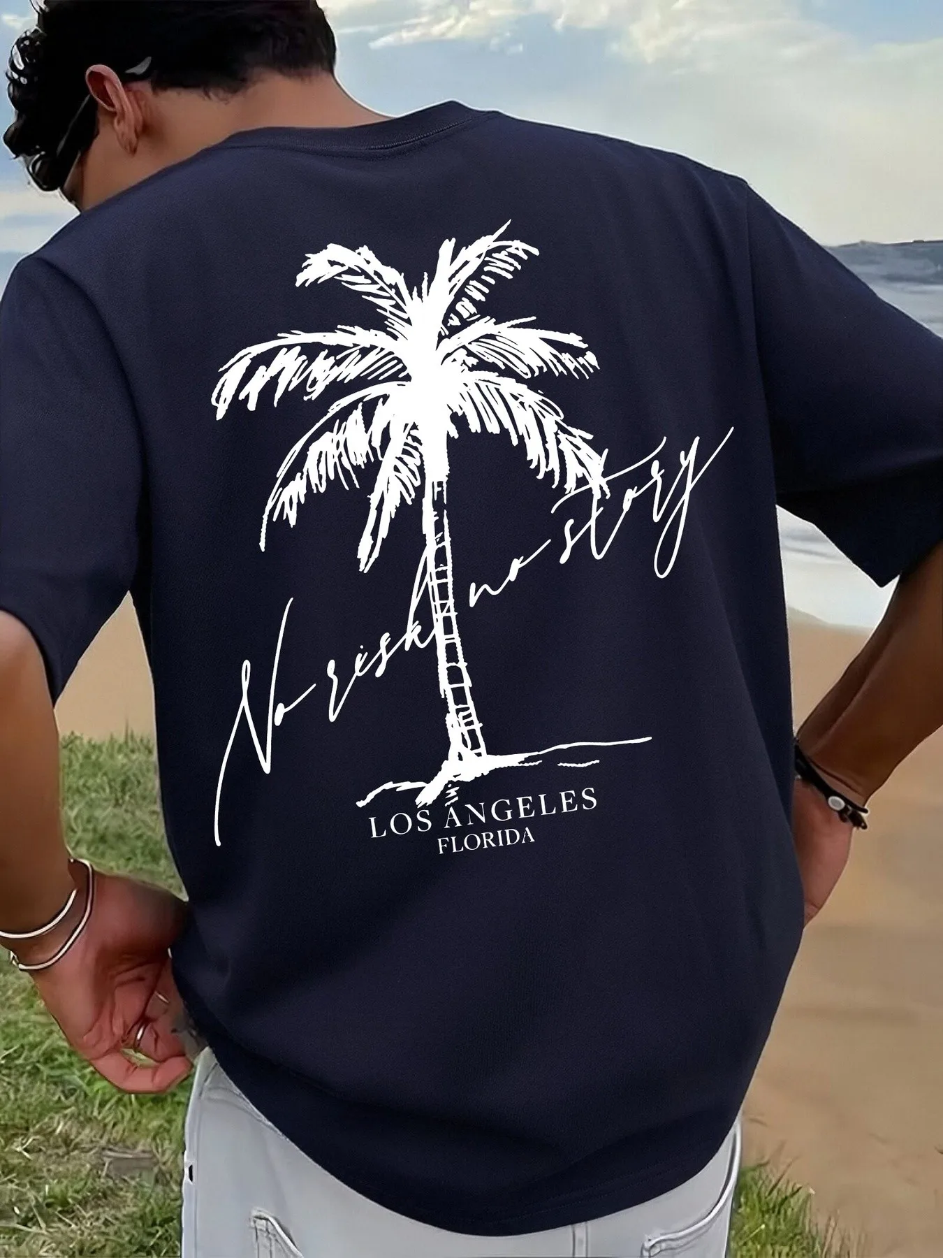 2026 Summer New Style Men's T-shirt Street Casual Fashion Simple Soft Comfortable Breathable 3D Coconut Tree Pattern Print