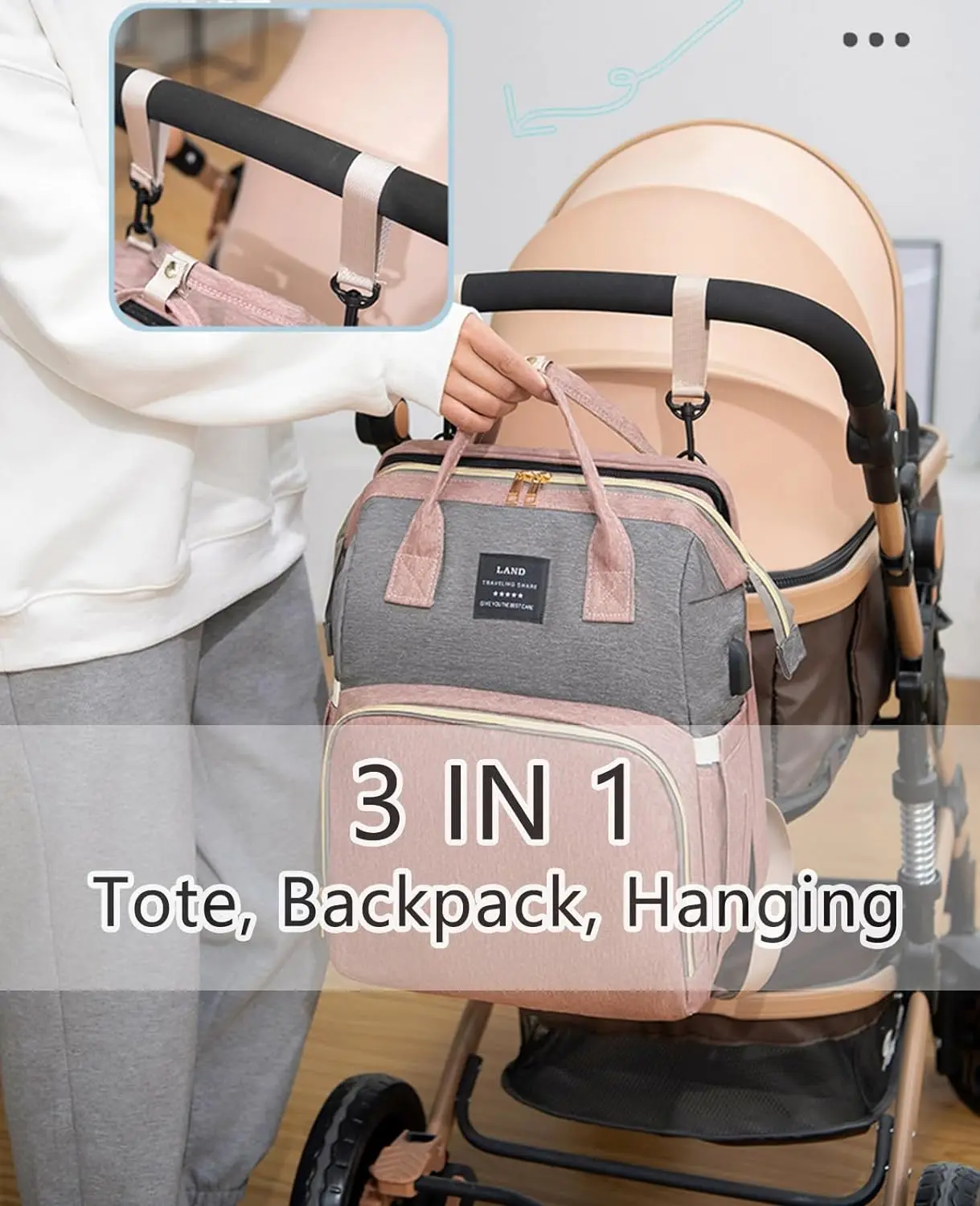 Baby Diaper Bags Backpack Large Capacity OrganizerWaterproof Baby Travel Crib Bed Foldable Multifunctional Daddy Mommy Nappy Bag