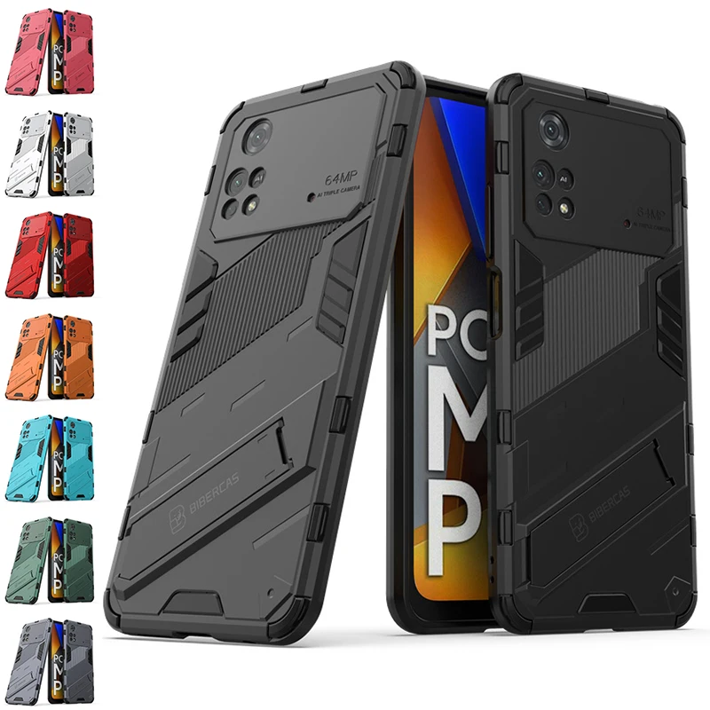 For Xiaomi Poco M4 Pro 4G Case Cover For Poco M4 Pro 4G Kickstand PC Shockproof Holder Cover For Poco F3 X3 X4 M3 M4 Pro Fundas