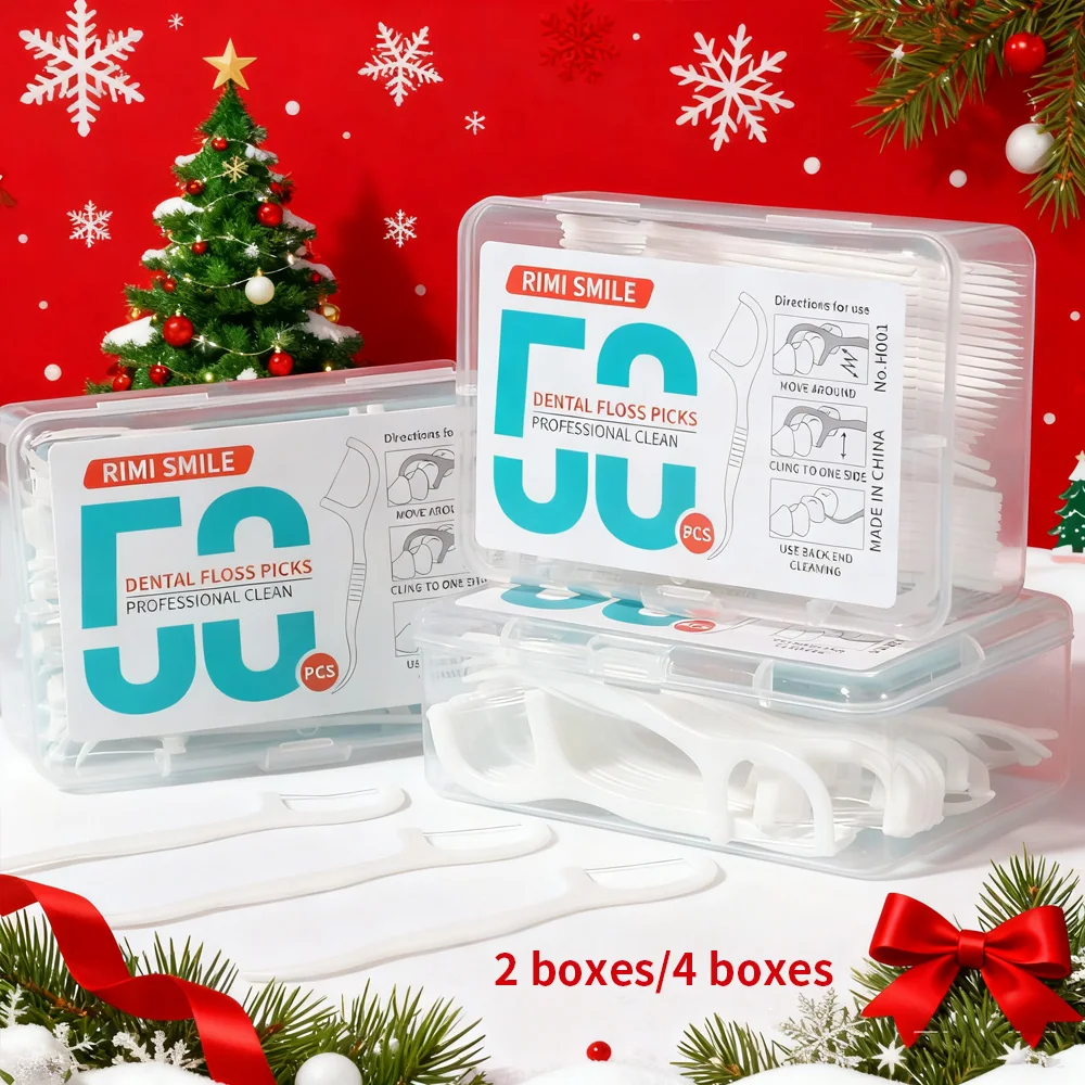 Ultra-Thin Dental Floss Picks Christmas Special 2/4 Boxes Set 50 Pcs/Box Daily Oral Care Cost-Effective Essential