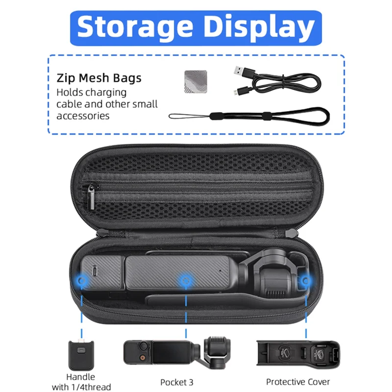 HFES – mallette de transport pour appareil photo, sac de rangement de protection de voyage avec sangle de suspension, mousqueton pour OSMO Pocket 3, pièces de rechange
