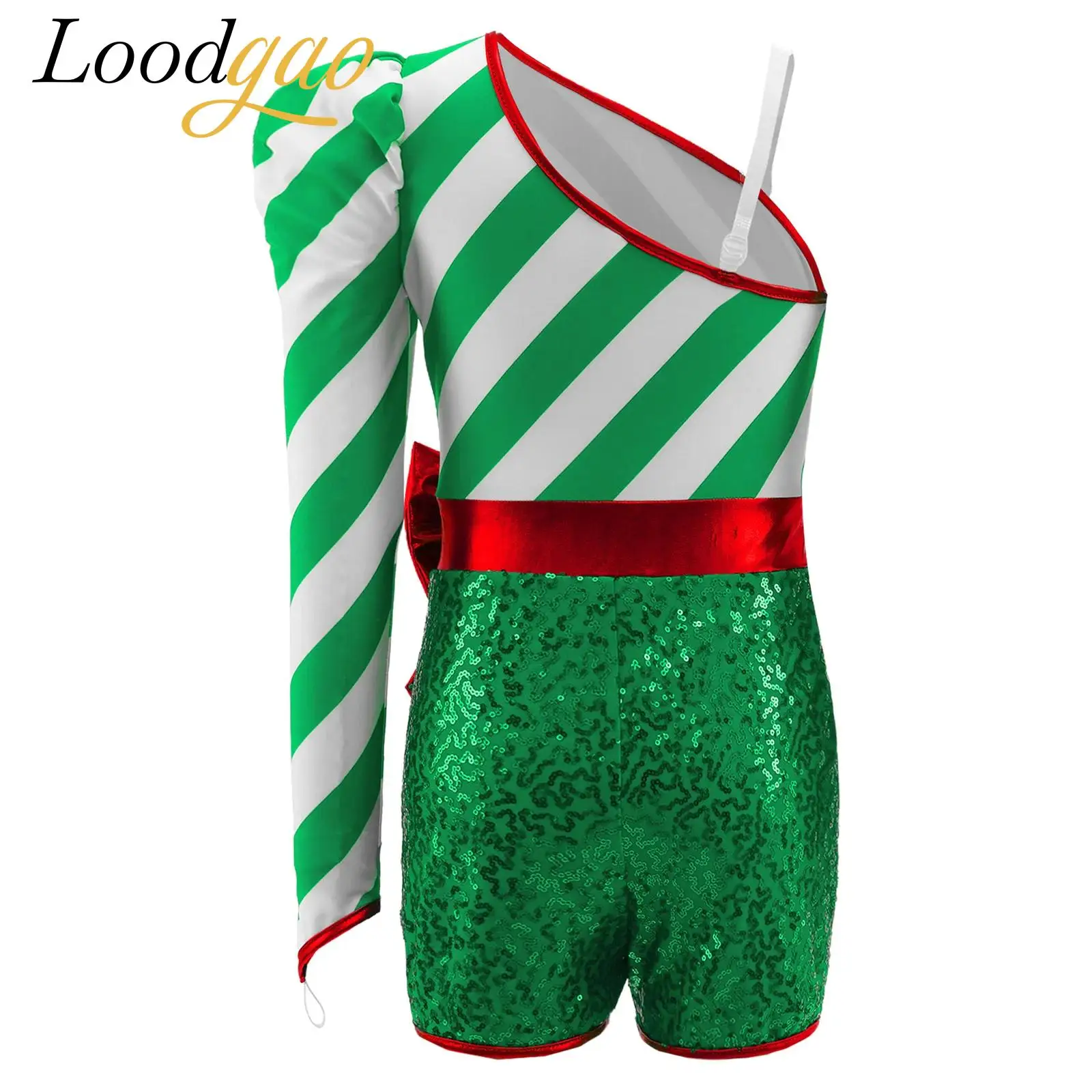 Costume natalizio per ragazze Costume da ballo con paillettes Costume da bastoncino di zucchero Vestito natalizio Tuta cosplay Spettacolo teatrale Carnevale Leoatrd