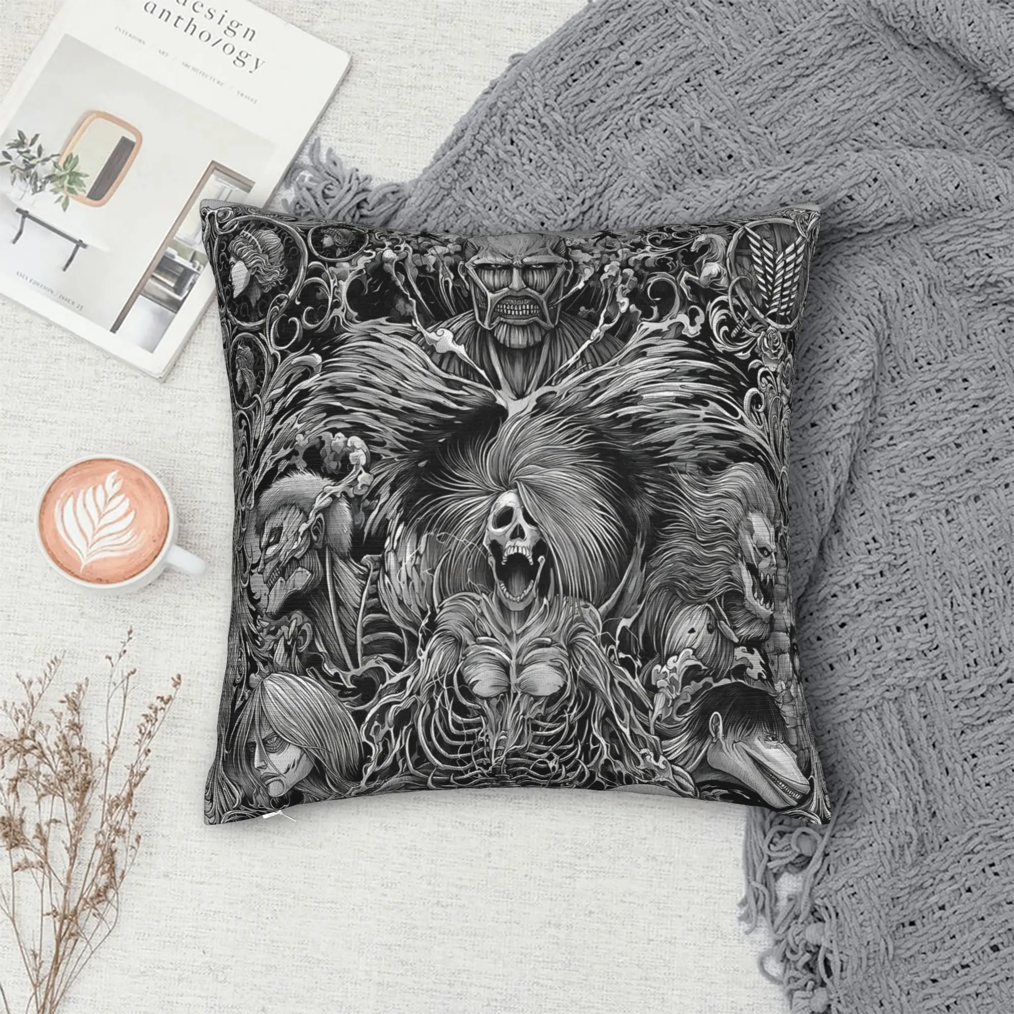 Attacks on Titans Pillow Case  Soft Pillow Cover Vintage Pillowcases For Chair Sofa Home Decor