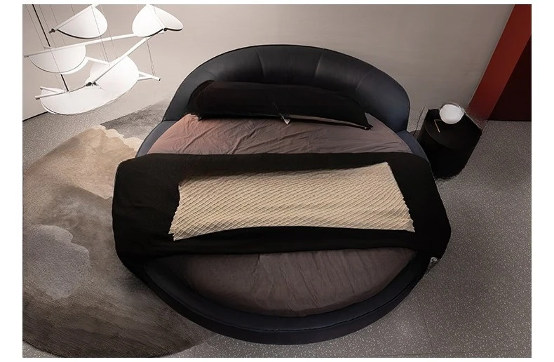 Double round bed, modern minimalist, leather round couple bed