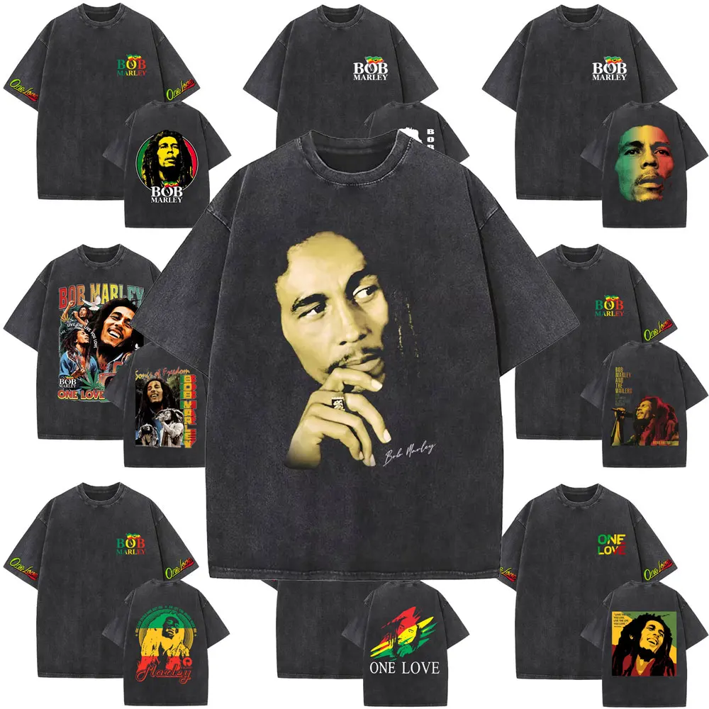 Clássico reggae bob marley grande rosto gráfico t-shirts lavado vintage bob marley aniversário impresso tshirt masculino camisetas de grandes dimensões