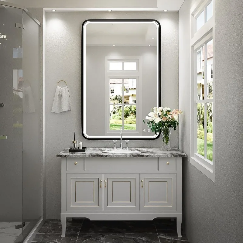 36x24 Inch LED Bathroom Mirror with Lights,Wall Mounted Lighted Vanity Mirrors for Wall, Anti Fog Dimmable Led Mirror for Makeup