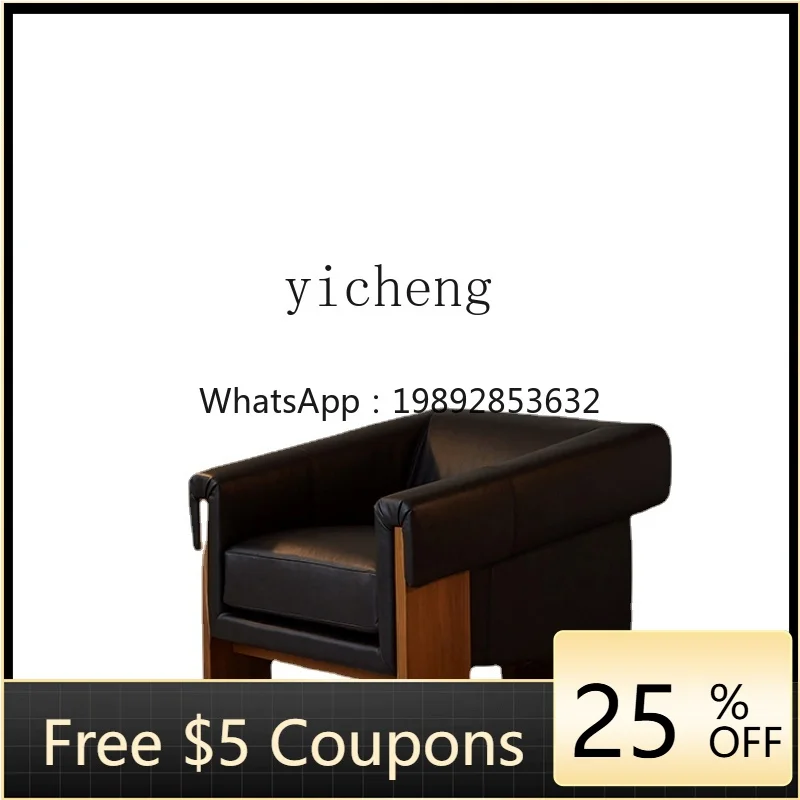 

ZZZf Retro Leisure Sofa Single Seat Chair Solid Wood Leather Study Living Room Antique Furniture
