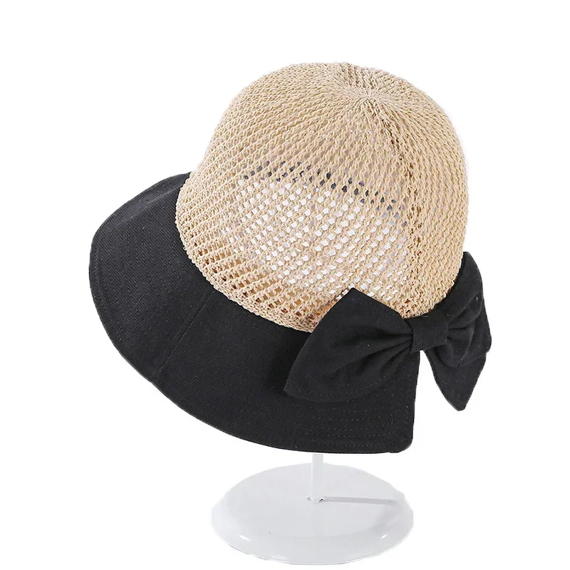 Sun Hats for Women Summer Beach Sunshine Panama Female Travel Woven Straw Hat Lady Fashion Bucket Hat Bow Tie Anti-Sun Outdoor image 6