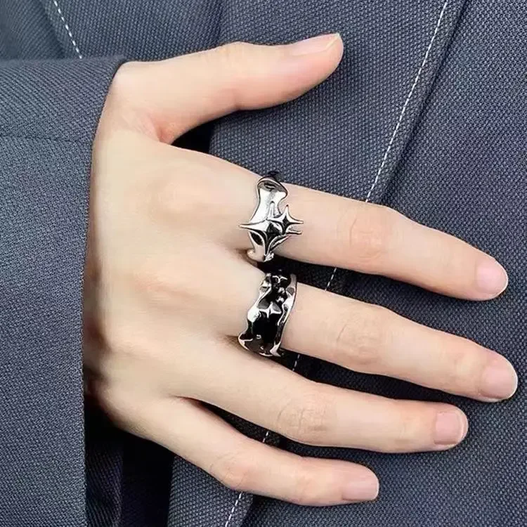 Goth Black Color Star Irregular Lava Opening Adjustable Womens Punk Ring Creative Geometric Hip Hop Rock Luxury Jewelry New Gift