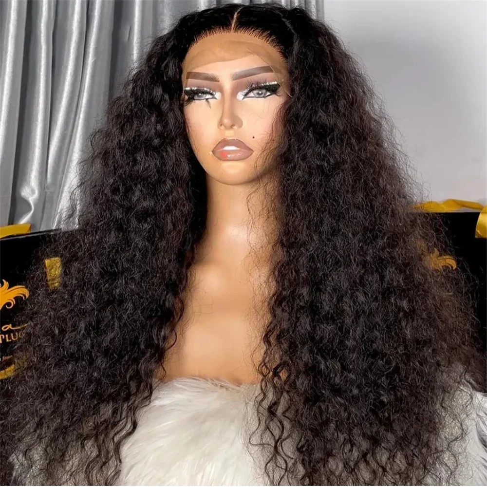 

Black Kinky Curly Soft 180 Density 26 inch Preplucked Long Hair Wig For Women Natural Hairline Wig Synthetic With Afro Baby Hair