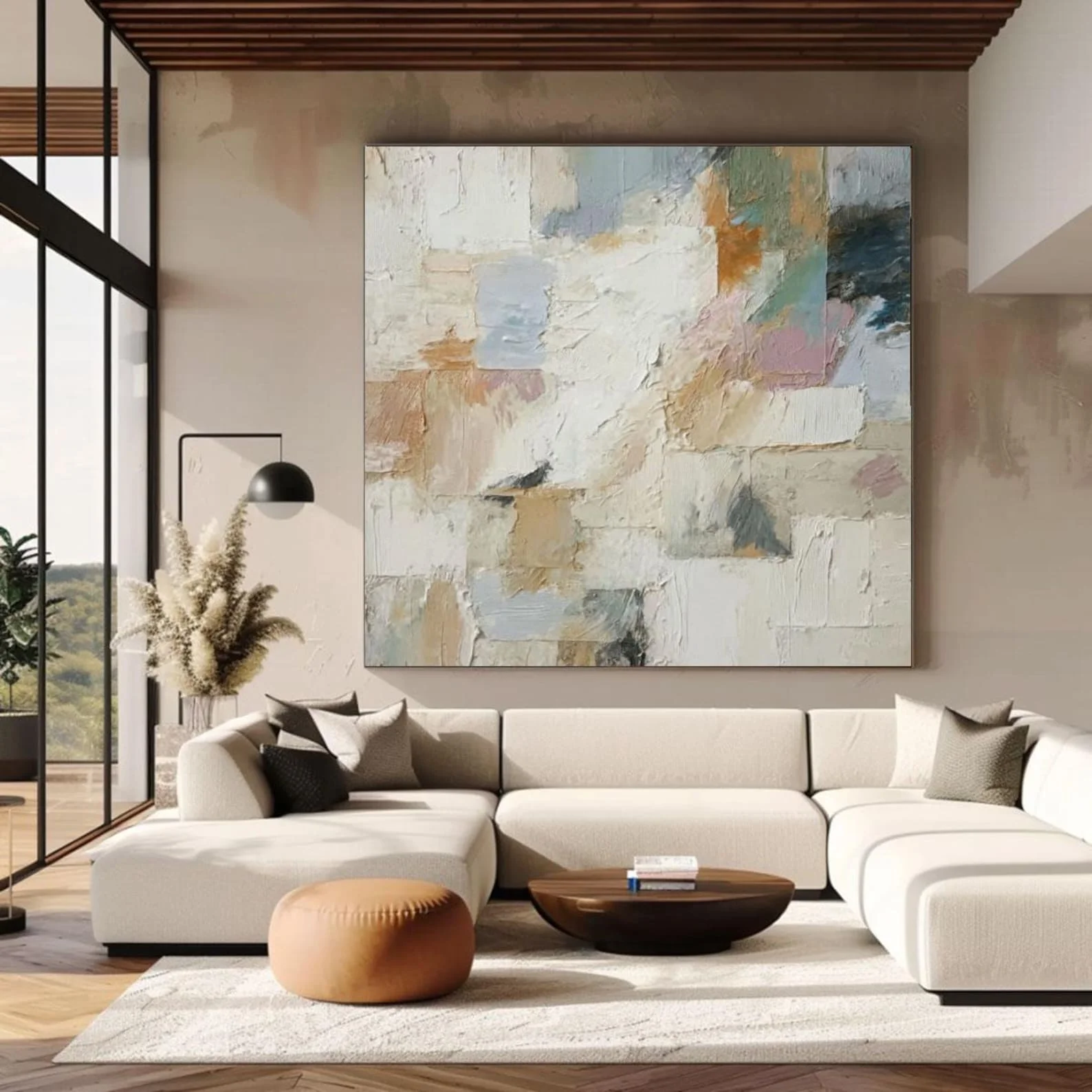Mhemyo Large Soft Neutral Abstract Hand Painted Oil Painting Minimalist Modern Canvas Beige Blush Wall Art For Living Room Decor