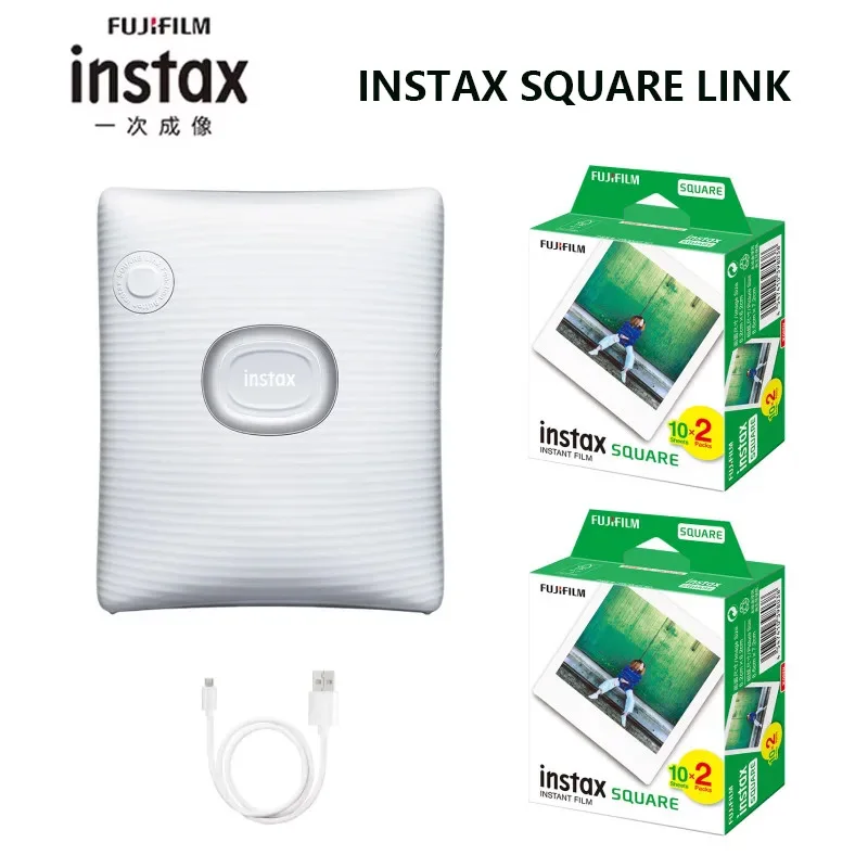 FUJIFILM INSTAX SQUARE Link Smartphone Photo Printer Bluetooth Connectivity Midnight Green Ash White Photo Paper Combination