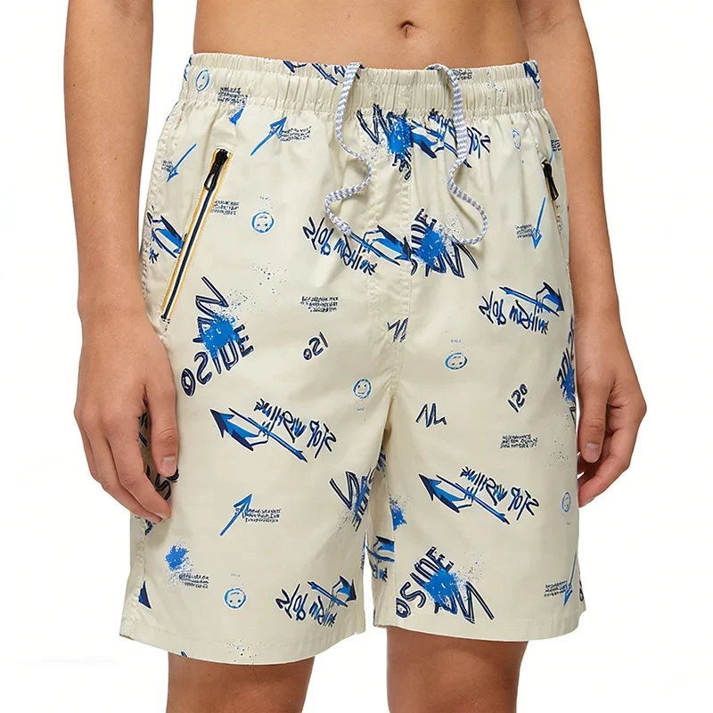 

Модные мужские шорты из 100% хлопка с граффити-принтом и карманами на молнии, летние дышащие свободные тонкие бриджи 2026 года