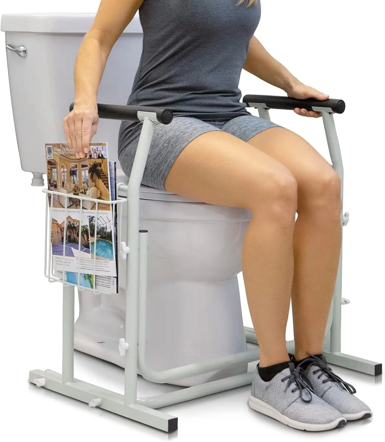 

Toilet Safety Rail with Arms - 300LBS Support Frame for Seniors, Handicap & Disabled - Stand Alone Grab Bar Handrail for Bathroom