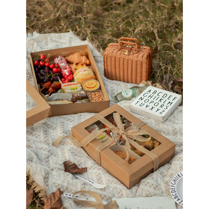 Customized. Internet Celebrity Picnic Box Disposable Lunch Box Travel Camping Outdoor Outing Bento Sushi Kraft Paper Packing Box