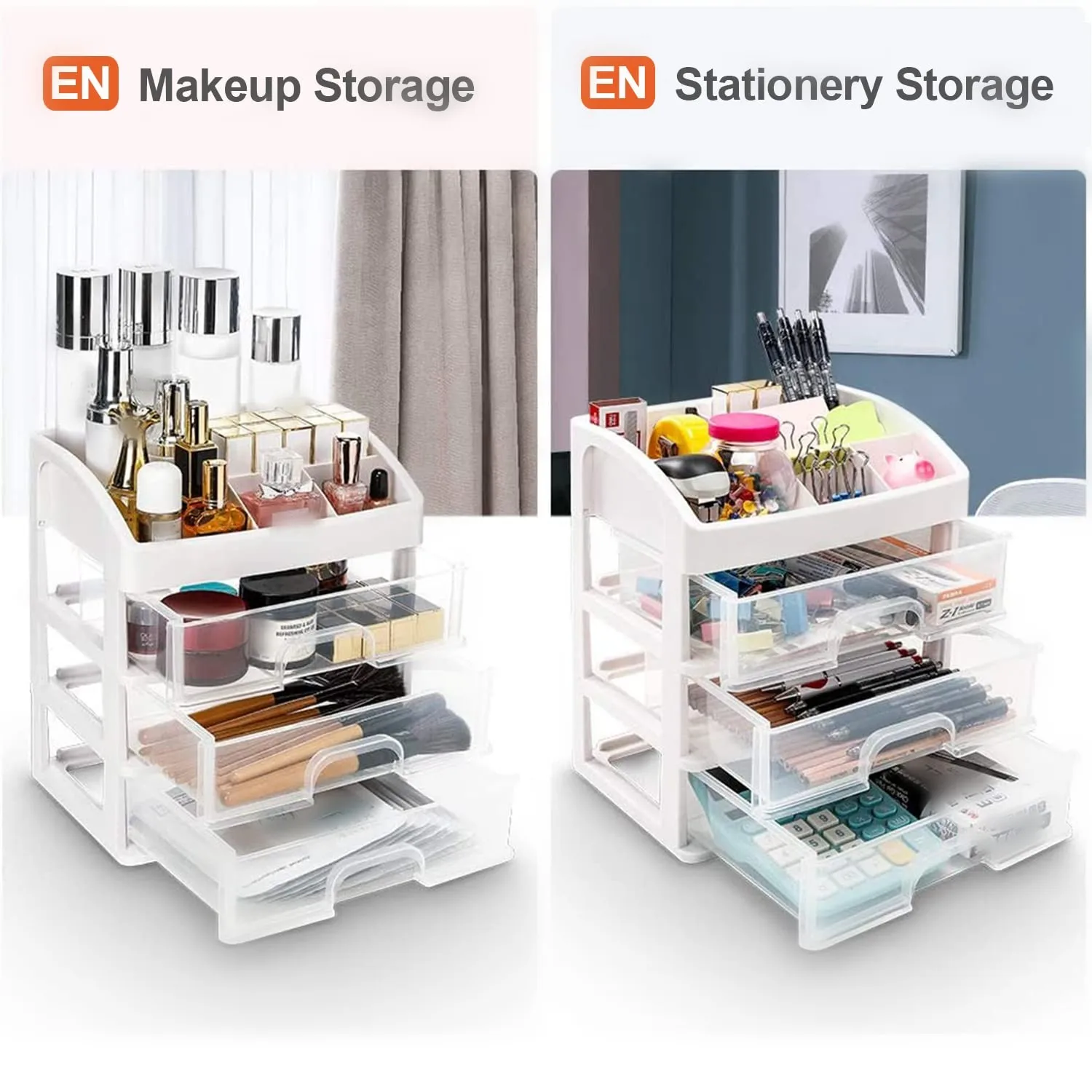 Makeup Organizer for Vanity Desktop Stroage Boxes with 3 Drawers  for Cosmetics SkinCare Eyeshadow Brushe Lipstick for Bathroom