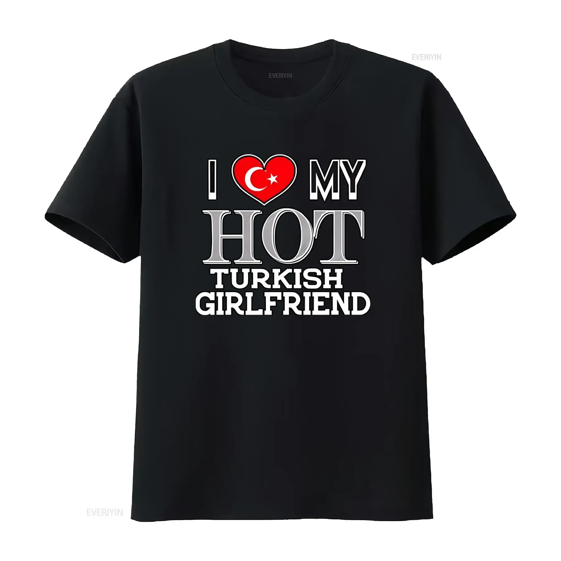 Valentines T Shirt I Love My Hot Turkish Girlfriend with Turkey Flag Design vintage Washed Breathable streetwear graphic Unisex