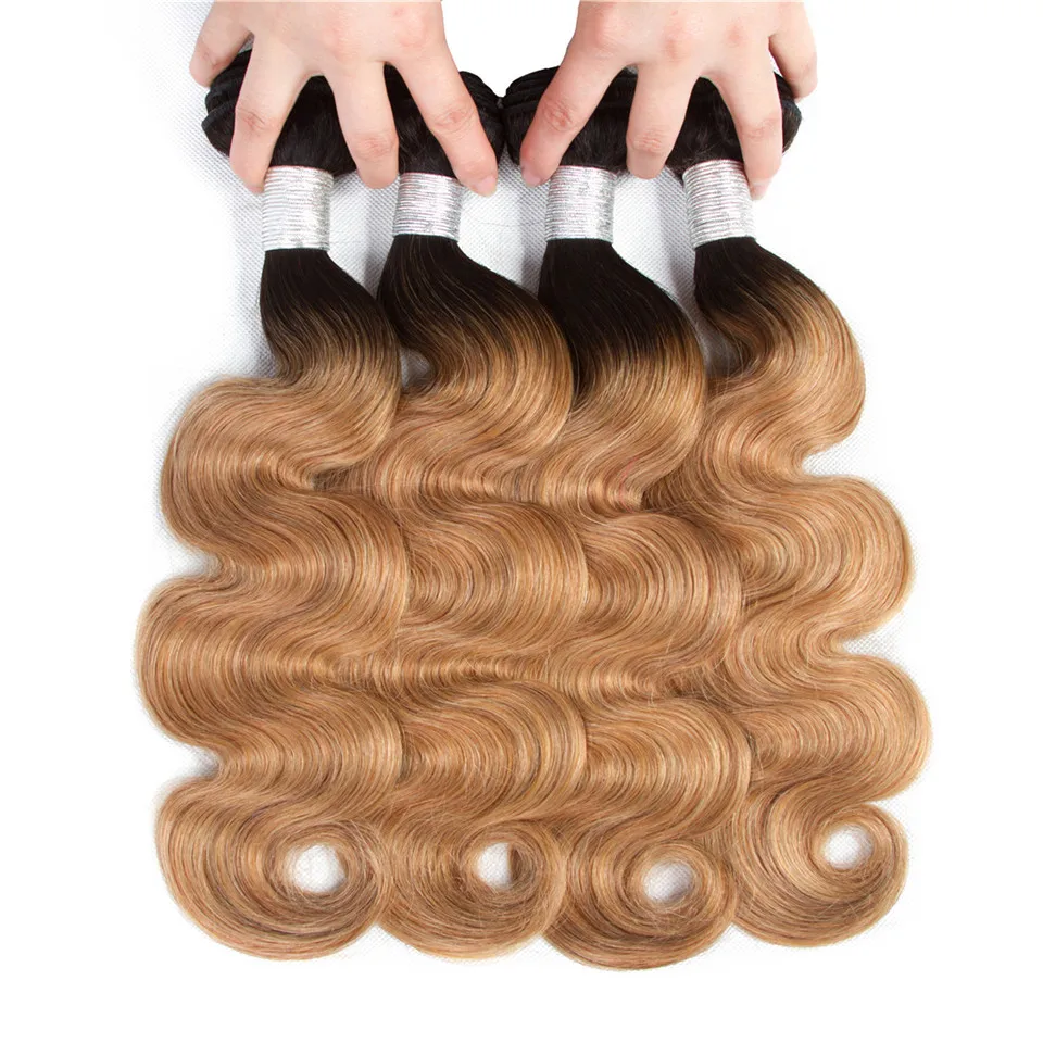 Bundles de cheveux humains Body Wave non transformés, extension de cheveux vierges, tissage brésilien uniquement, blond ombré 10A, TB 27, 99J, bordeaux