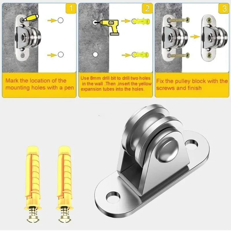2/4Pcs Heavy Duty Detachable Fixed Pulley Block, Wall Mount Pulley, Max Load 176 Lb for Sliding Gate & Wire Rope