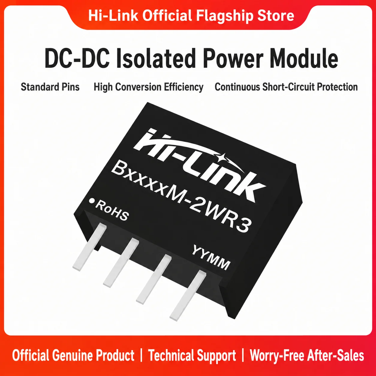 Hi-Link 2W SIP Transformer B1212M B1203M 3000VDC Short Withstand 1500VDC Insulation 91 Percent Efficient Single Unadjusted Unit