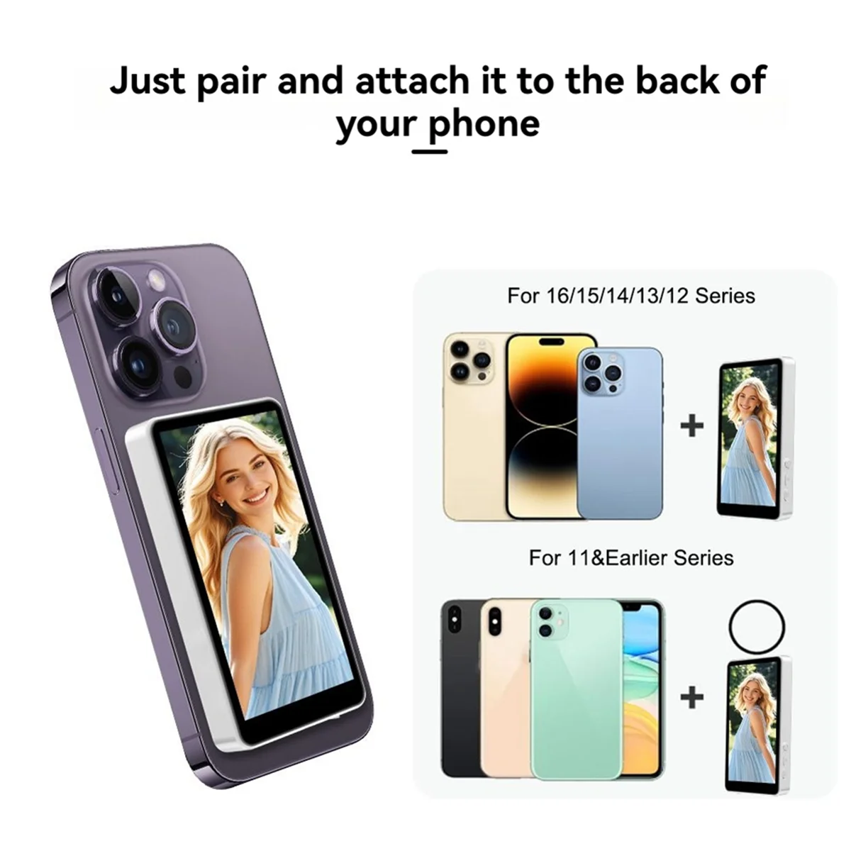 

ABNJ Wireless Smartphone Selfie Projector Rear Camera Sharing Bluetooth Display Screen Projection Magnetic Selfie Monitor C