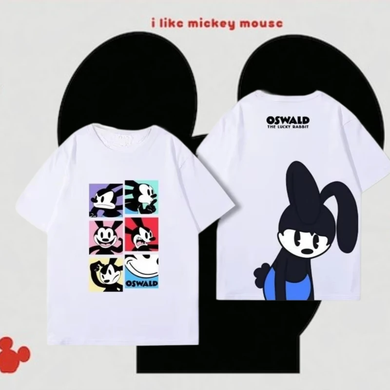

2025 Disney Lucky Rabbit Микки Маус с короткими рукавами, осенняя хлопковая свободная многофункциональная футболка для пары