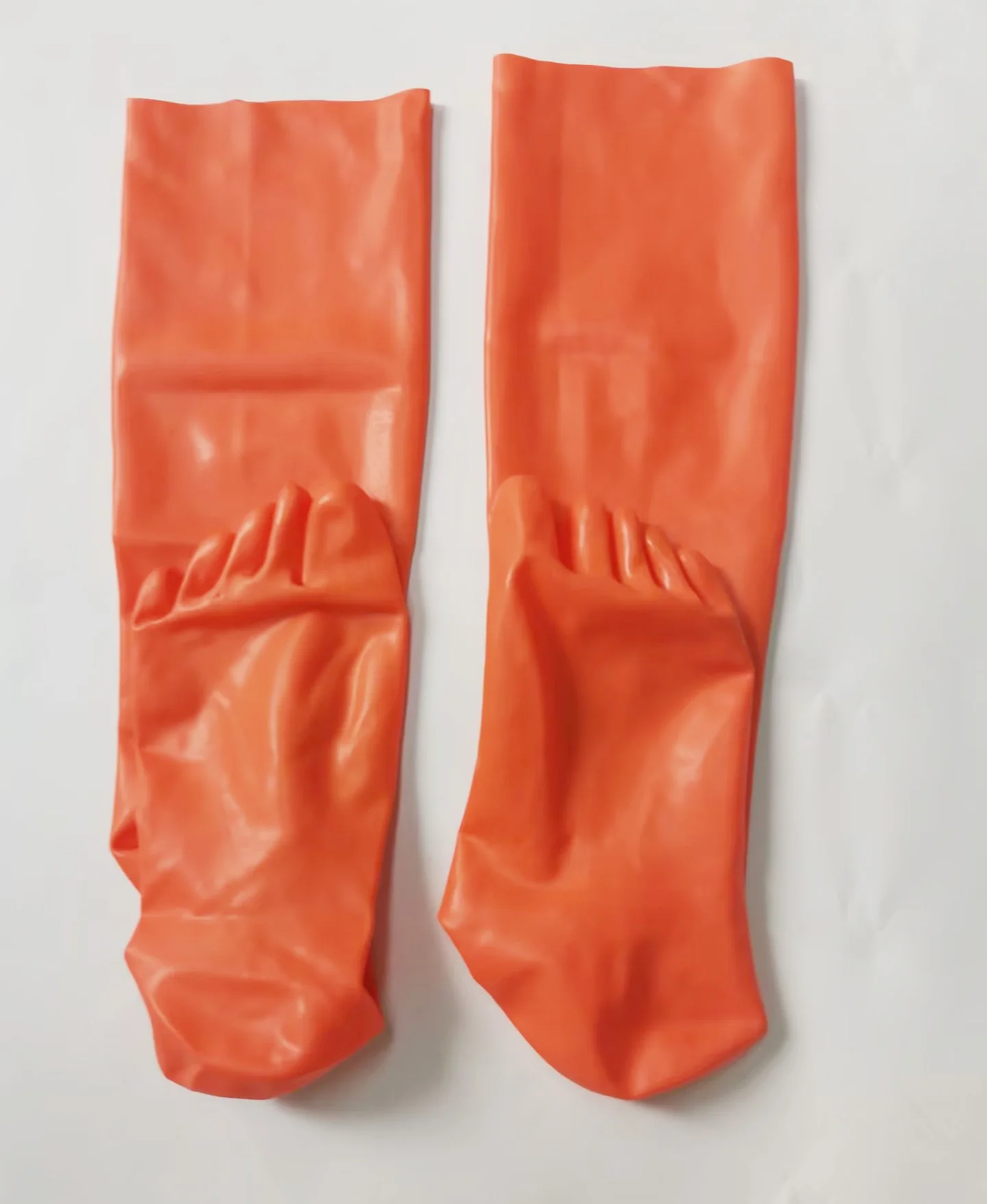 

Orange Latex fetish latex stockings with 5 toes rubber 35cm fetish socks unisex clubwear SIZE M