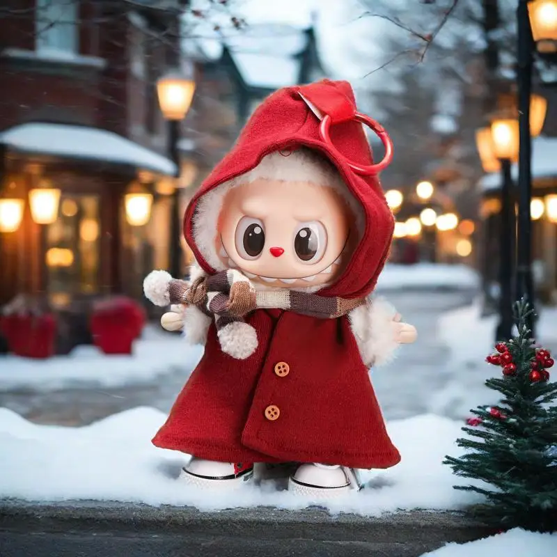 

Red Christmas New Year's Clothes For 17cm Labubu 3.0 Doll Clothes Elf Cloak Outfit for Ropa Labubu Doll Christmas Accessories