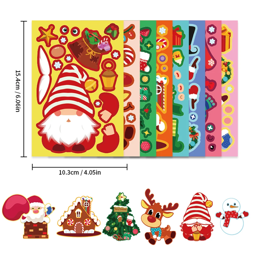 

8/16sheets Christmas DIY Make a Face Puzzle Stickers Santa Claus Deer Assemble Jigsaw Sticker Boy Girl Party Toy Decoration Gift