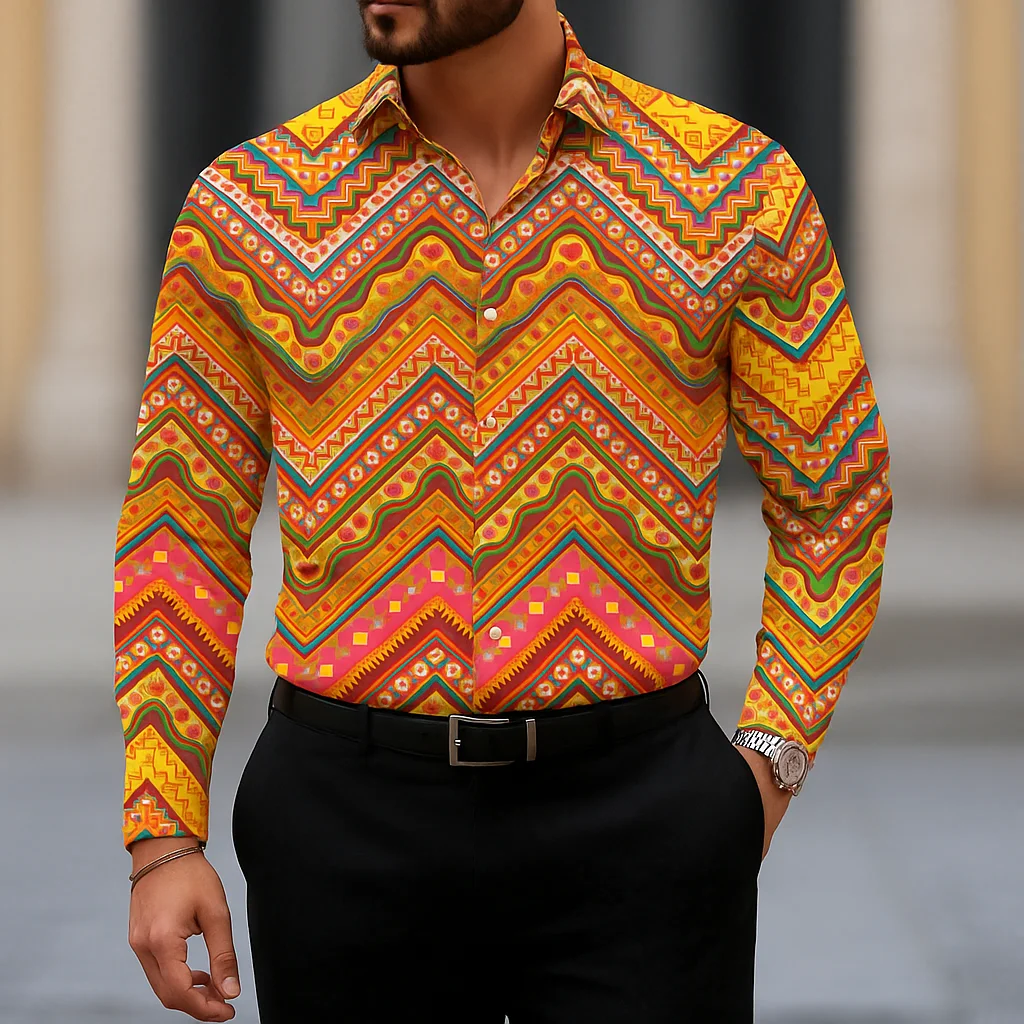 Camisa de estilo bohemio a la moda para hombre, camisas informales de manga larga para uso diario, ropa de tendencia para hombre, Tops sencillos y versátiles con solapa y botones