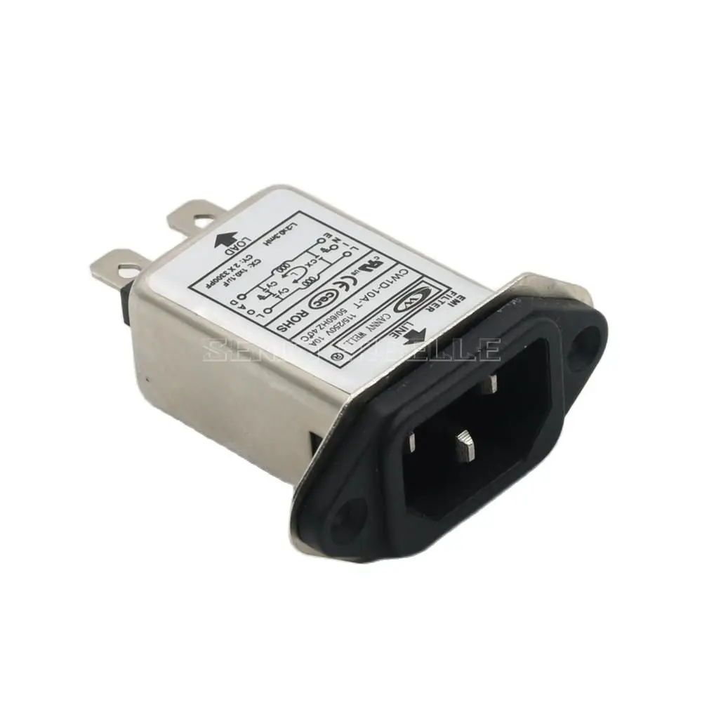 EMI Power Filter Tail Plug CW1D 6A 10A Socket 3 Purification Anti-Interference T Single-Phase AC 220V