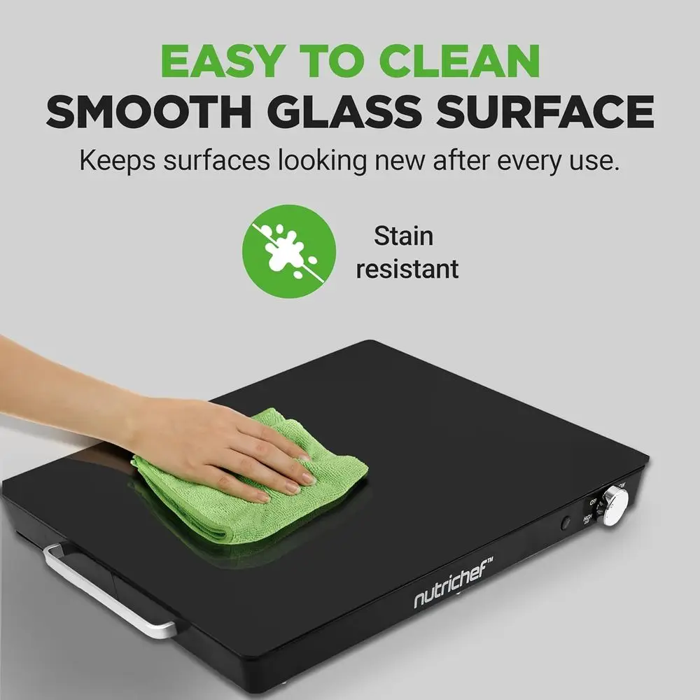 صينية تدفئة زجاجية قابلة للتعديل، 140 ° F-230 ° F، موفر للطاقة، مثالي للبوفيهات، 21.2x16.5، أسود