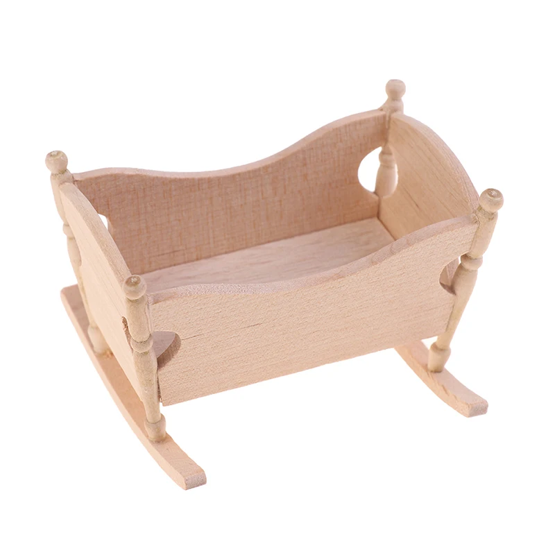 1:12 Poppenhuis Miniatuur Houten Baby Cardle Bed Doen Alsof Spelen Meubeldecoratie