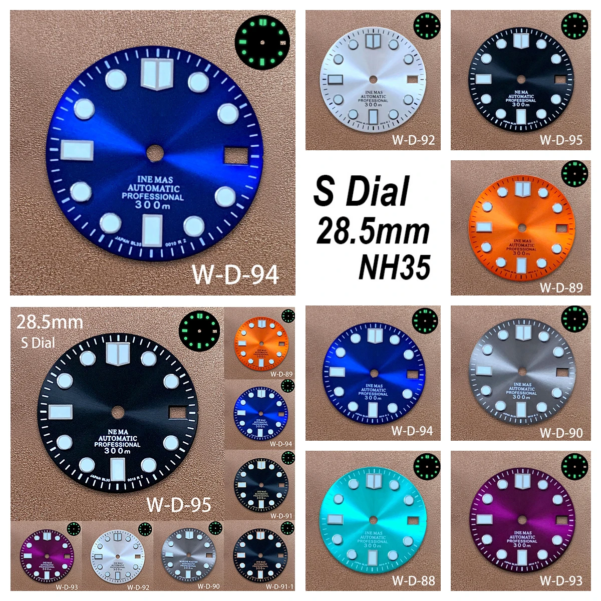 

28.5mm S Logo Sunray Enamel Dial Suitable For NH35/NH36/7S Movement Strong Green Luminous Quality Watch Modification Accessories