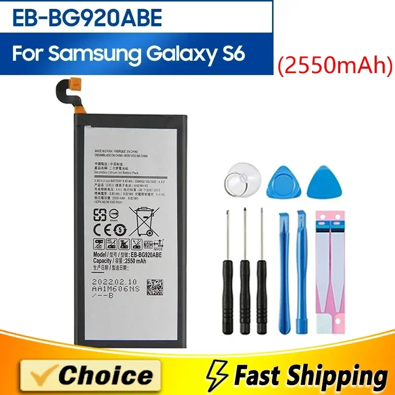 

EB-BG920ABE,EB-BG920ABA,Brand New Replacement Phone Batatery+Tool,For Samsung GALAXY S6 G9200 G9208 G9209 G920F G920I, 2550mAh