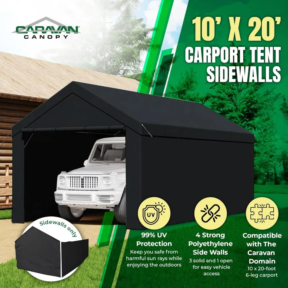 Canopy Domain 10 x 20 Foot Durable Sidewalls for Garage Carport Canopy Car Tent with Dual Zippers and Roll Up Door, Black