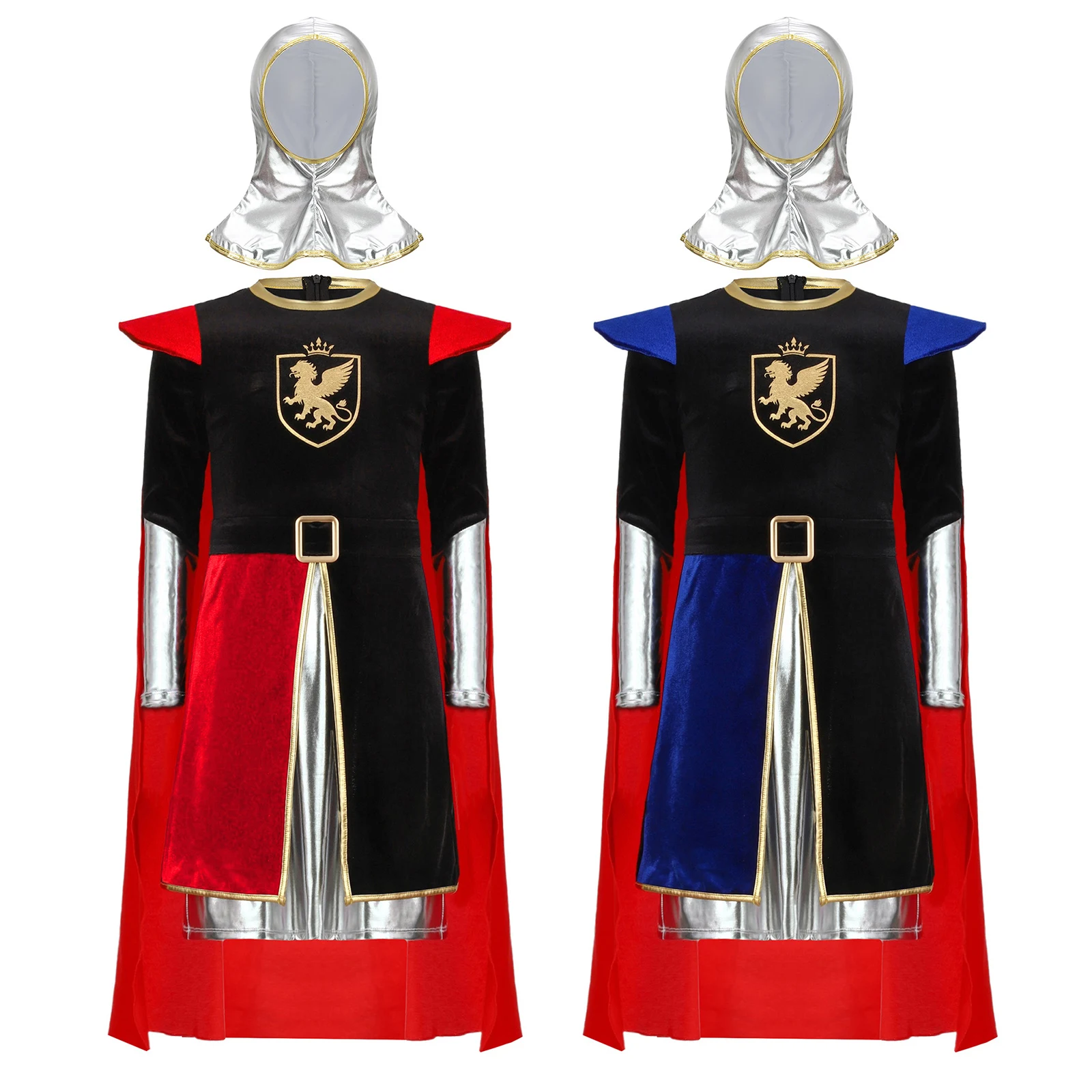 Детский костюм рыцаря на Хэллоуин для мальчиков, блестящий лоскутный топ, металлический глянцевый цветной блок, съемная накидка с длинными рукавами и воротником-стойкой