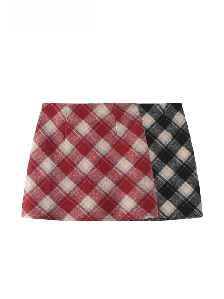 

plus Size A-Line Skirt for Women Autumn Winter Plaid High Waist Thiened Polyester Fiber School Sle Slimming Versatil...
